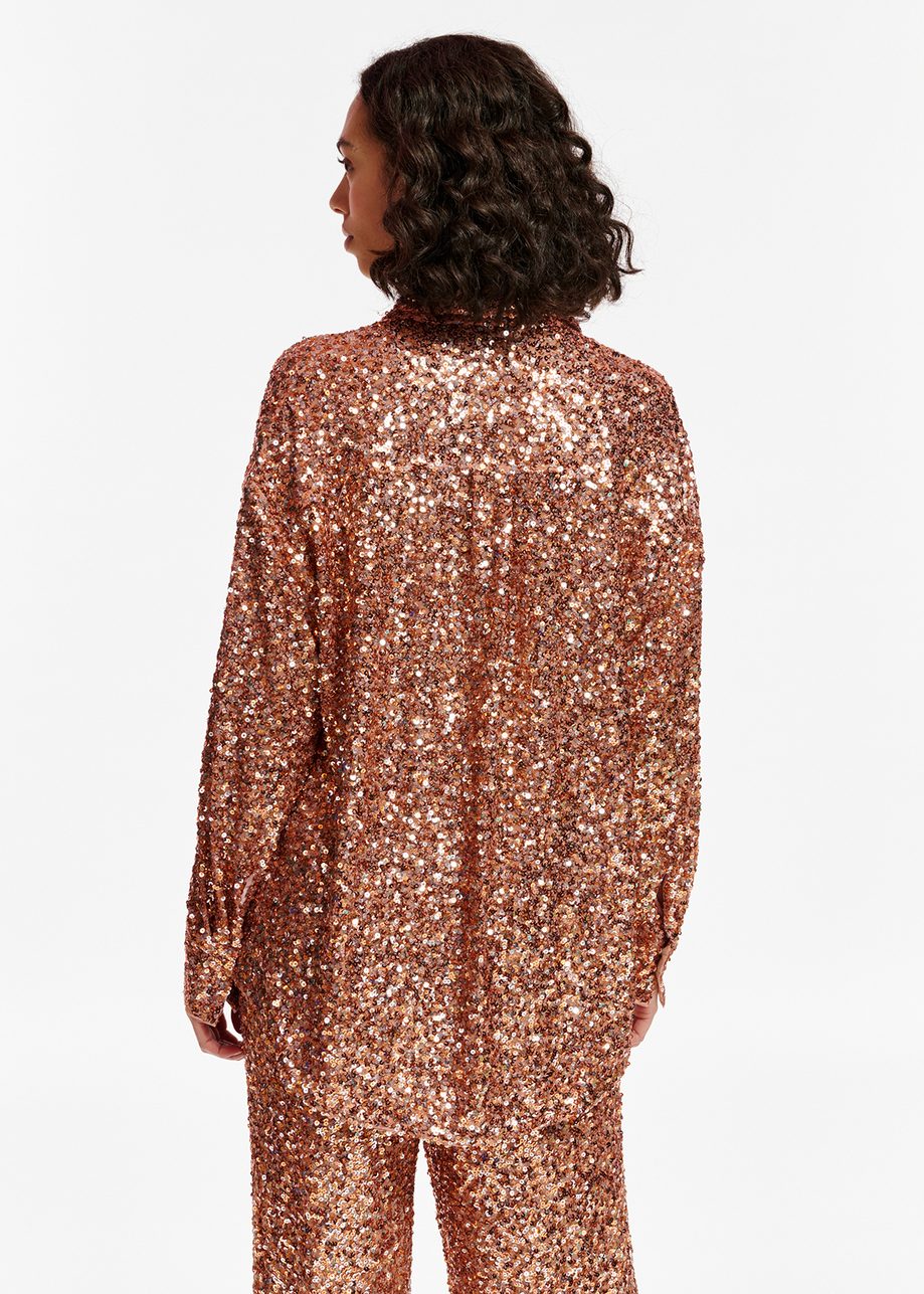 Orange Sequin Embellished Shirt