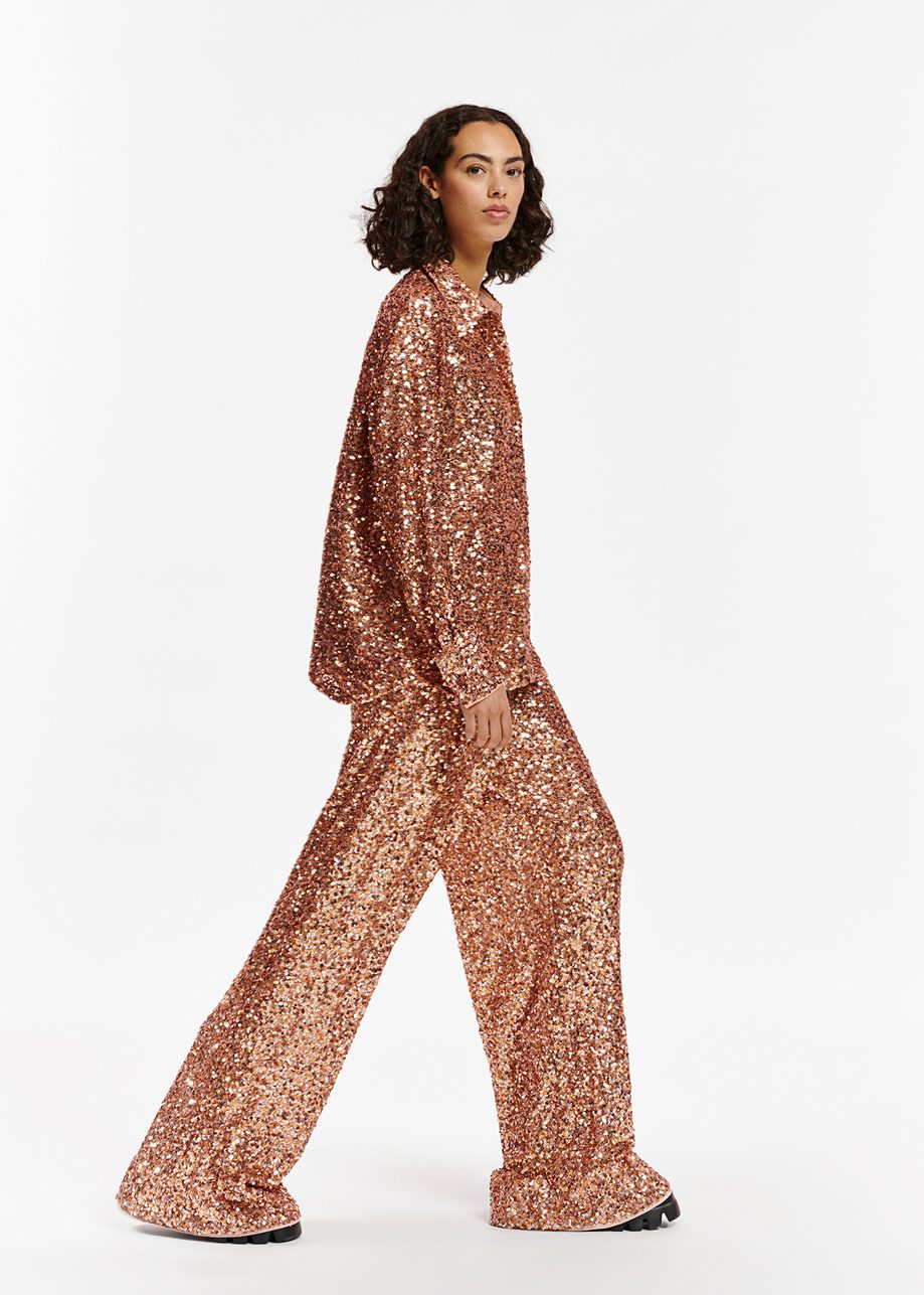 Orange Sequin Embellished Shirt