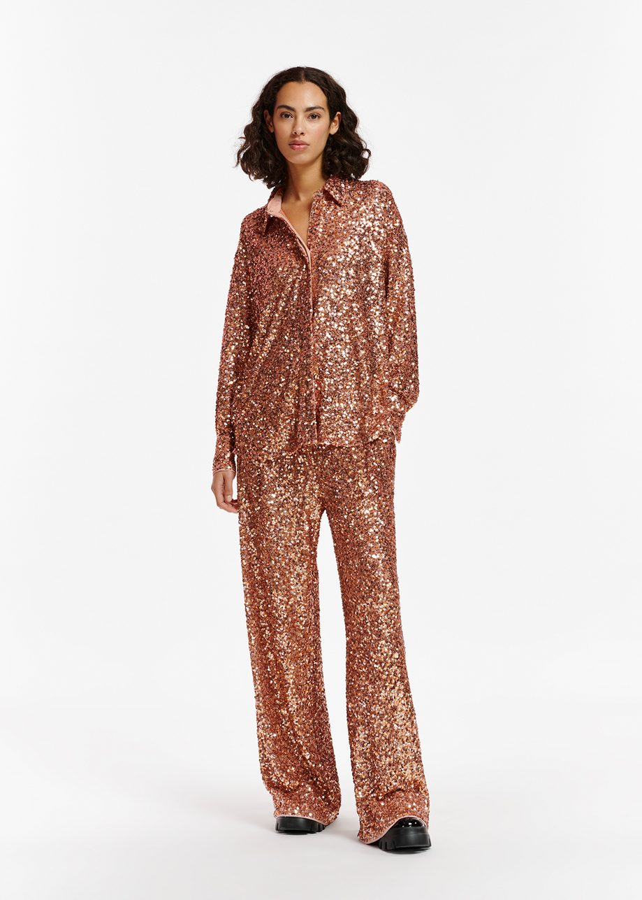 Orange Sequin Embellished Shirt