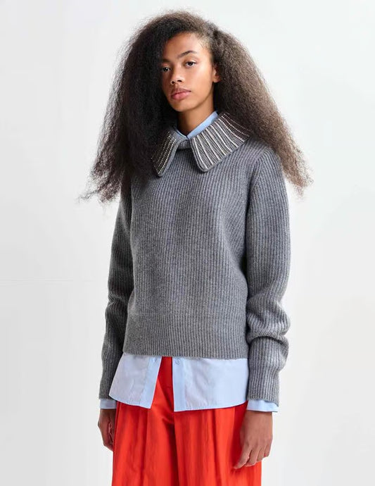 Jimmer Oversized Collar Jumper in Grey-Essentiel Antwerp-Lewis Yates