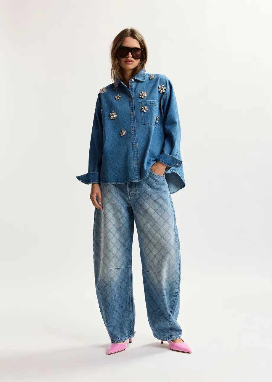 Katsu Diamond-Stitched Barrel Leg Jeans - Aquamarine-Essentiel Antwerp-Lewis Yates