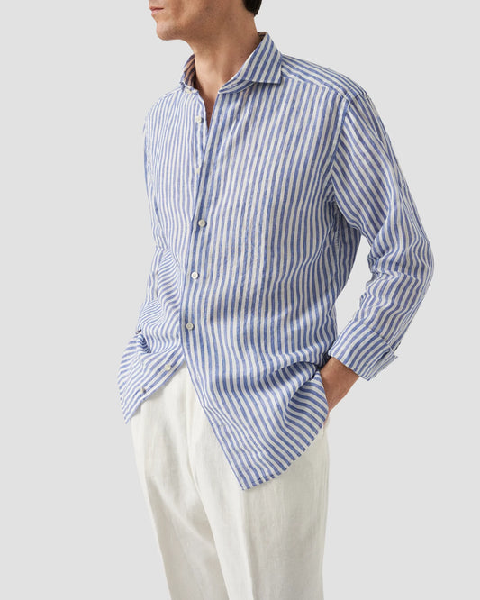 Mid Blue Linen Stripe Shirt