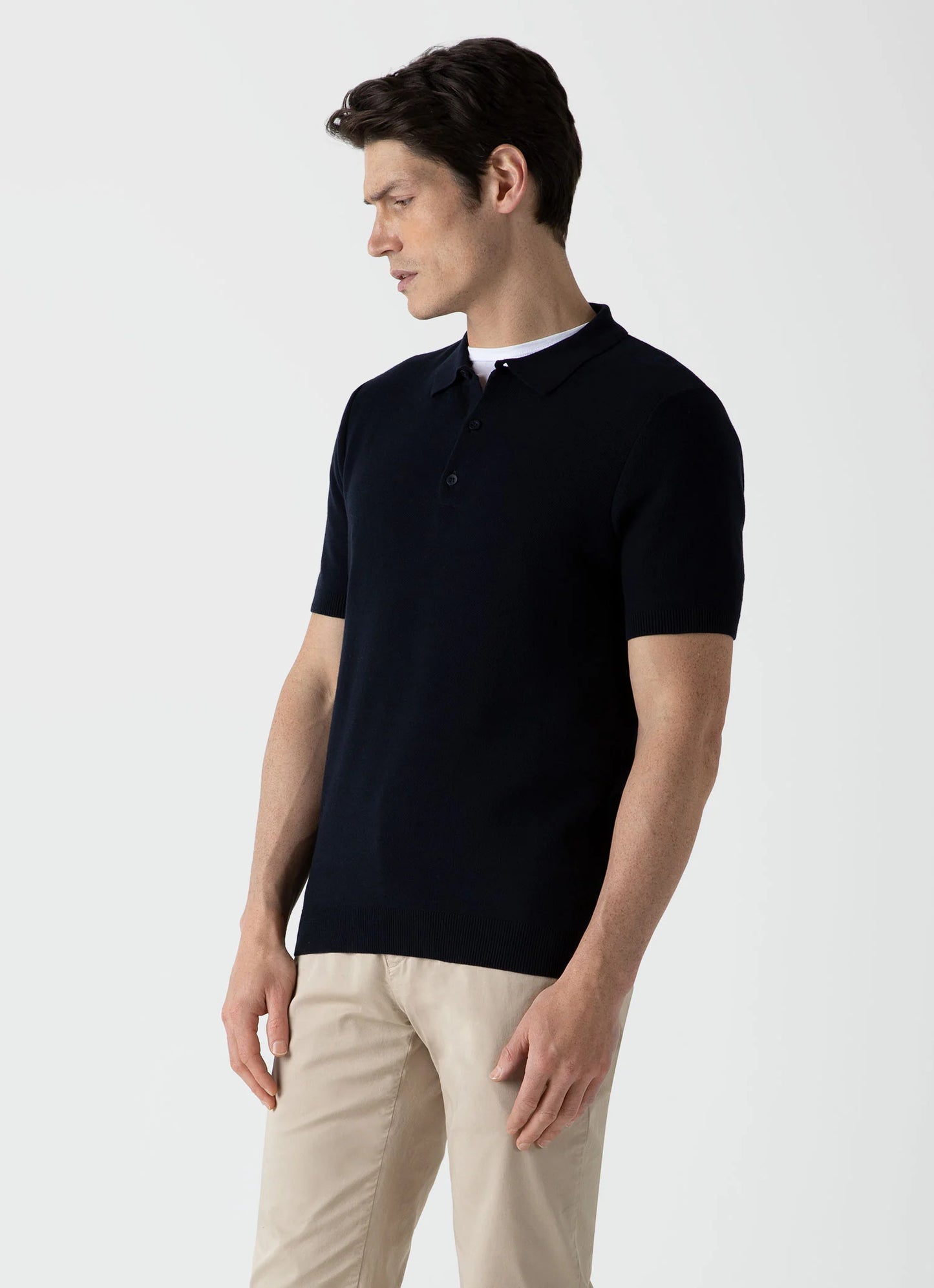 Navy Fine Knit Polo Shirt