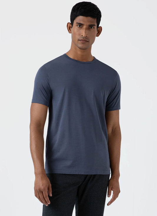 Slate Blue Classic Cotton T-Shirt-Sunspel-Lewis Yates