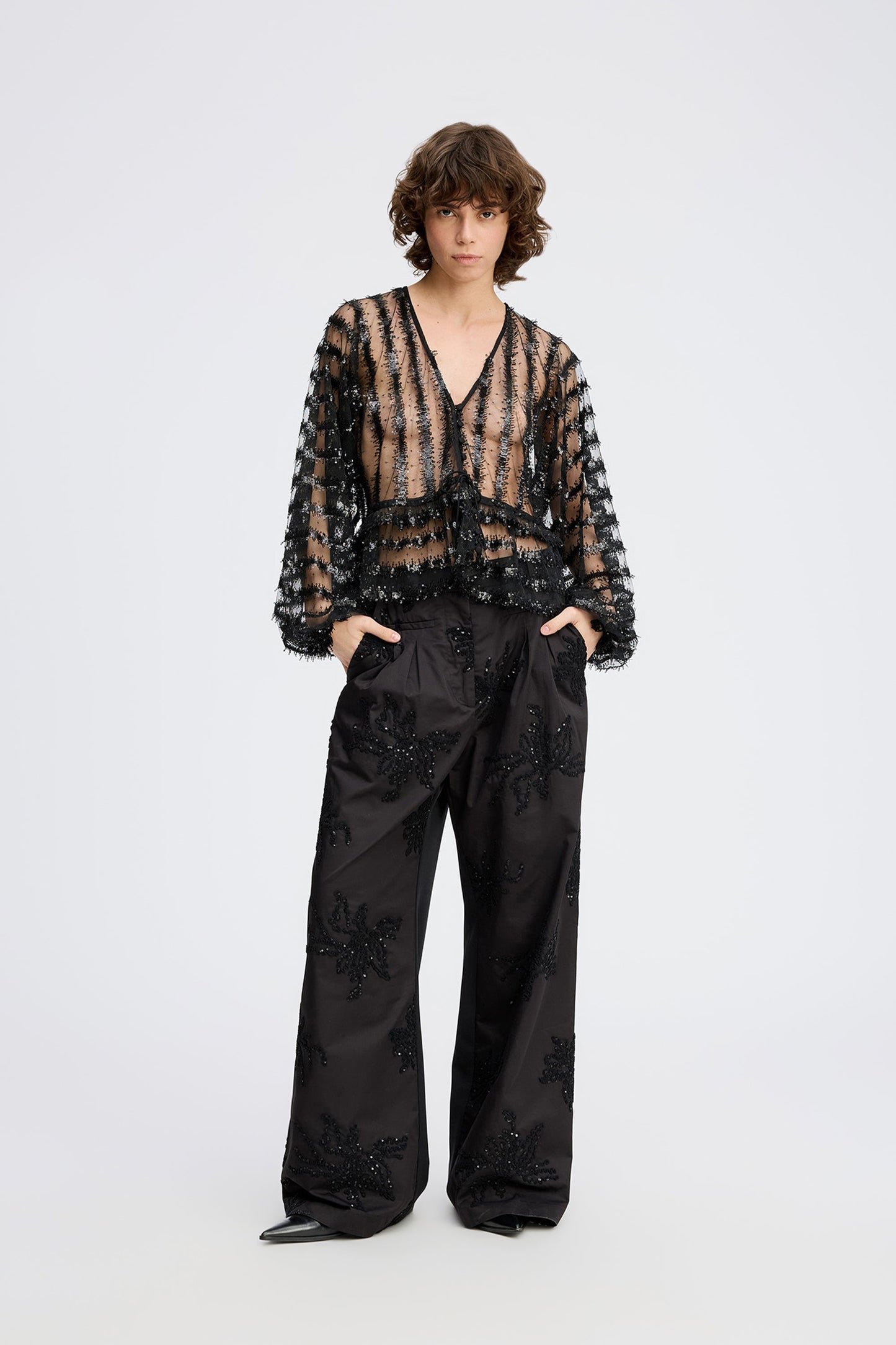 Remona Sheer Sequin Blouse Black