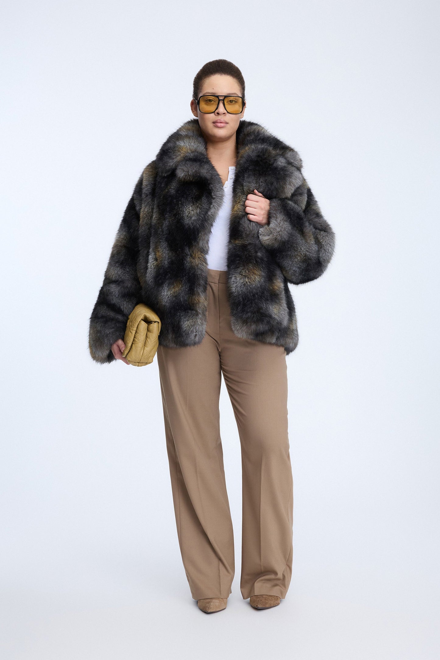 Lestine Short Faux Fur Jacket Grey