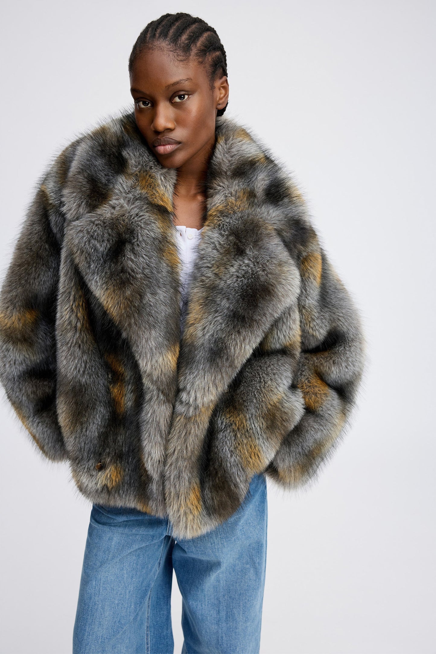 Lestine Short Faux Fur Jacket Grey