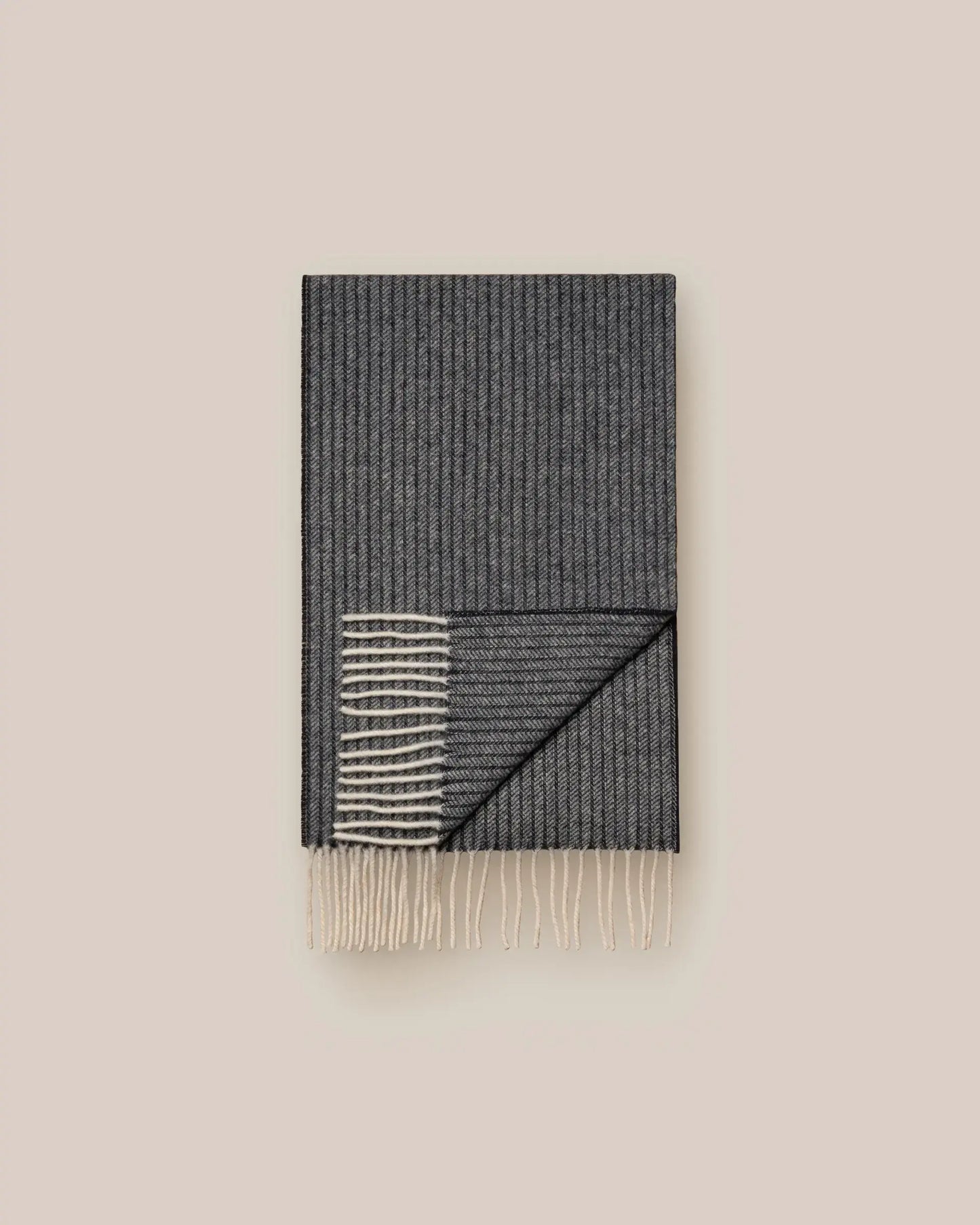 Navy Striped Herringbone Wool Scarf