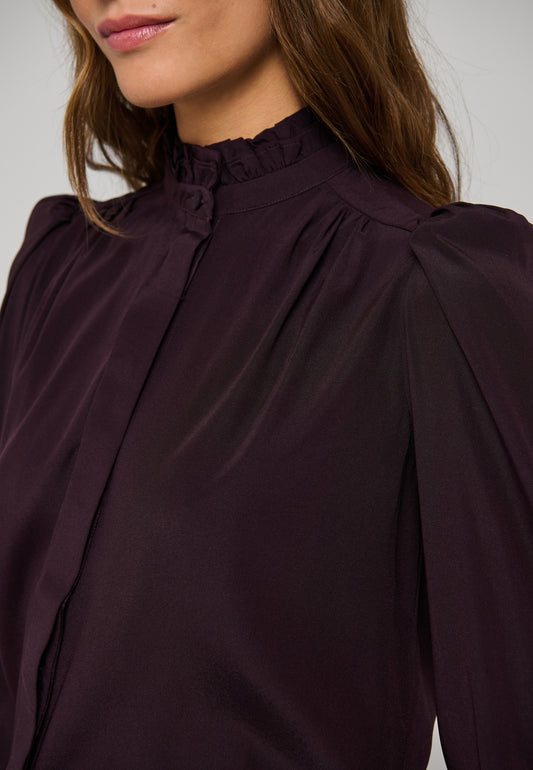 Roberta Shirt Blouse with Ruffle Details in Berry Wine-Dea Kudibal-Lewis Yates