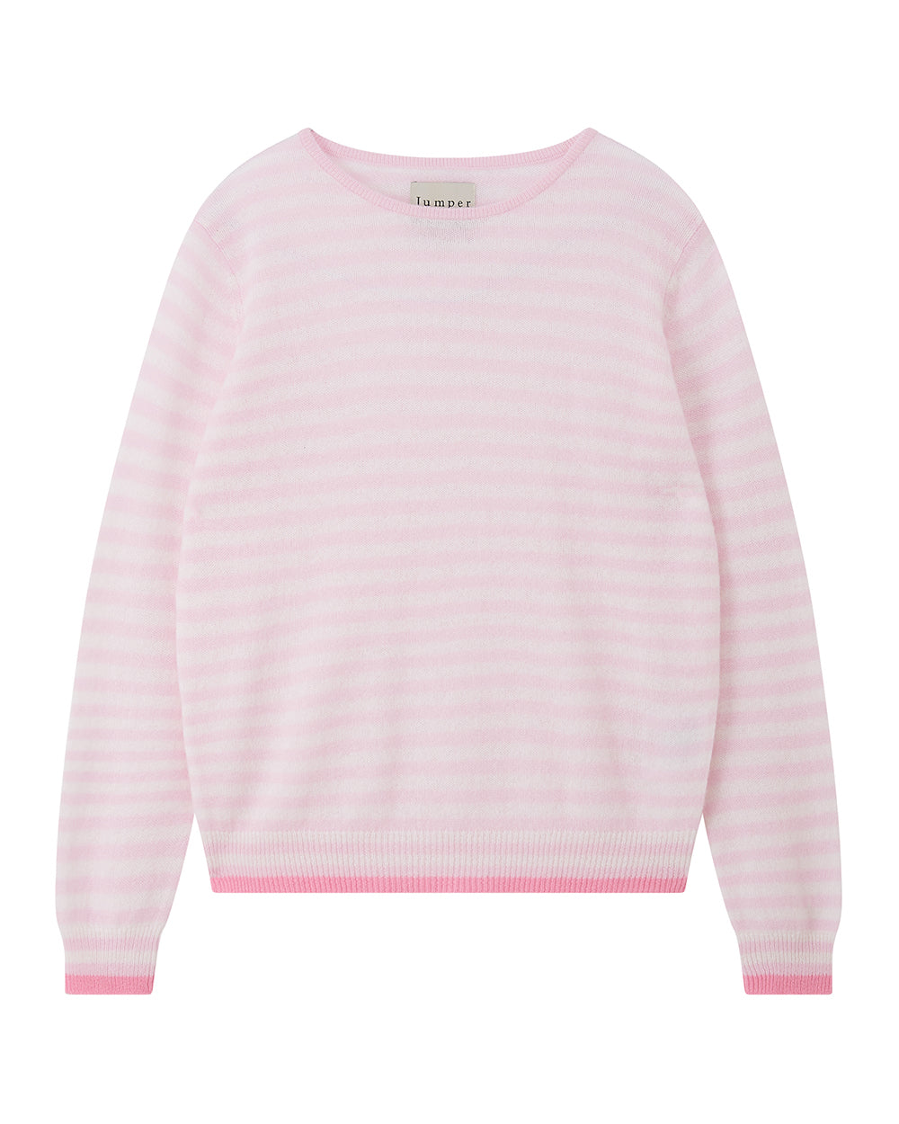 Tipped Little Stripe Crew Cashmere Jumper Pink-Jumper 1234-Lewis Yates