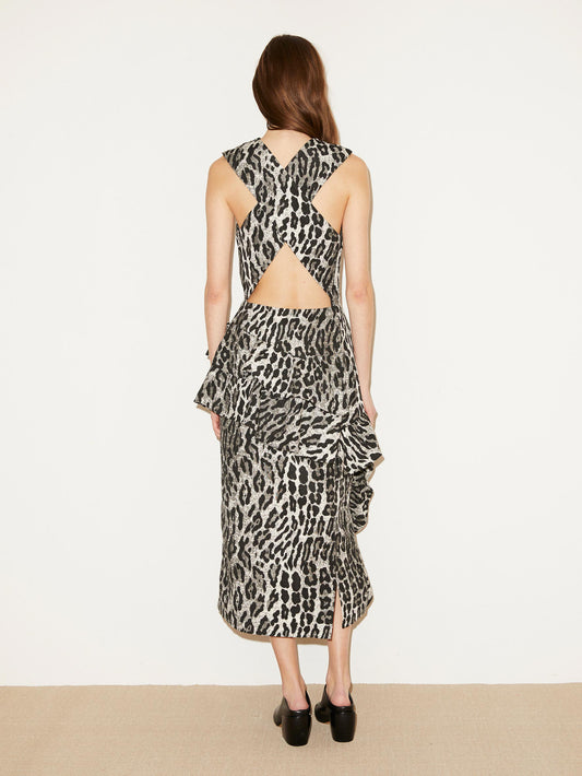 Amesia Grey Leopard Ruffle Dress