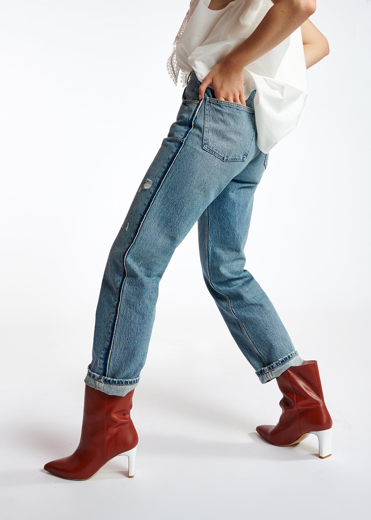 Blue Denim Straight Leg Jeans