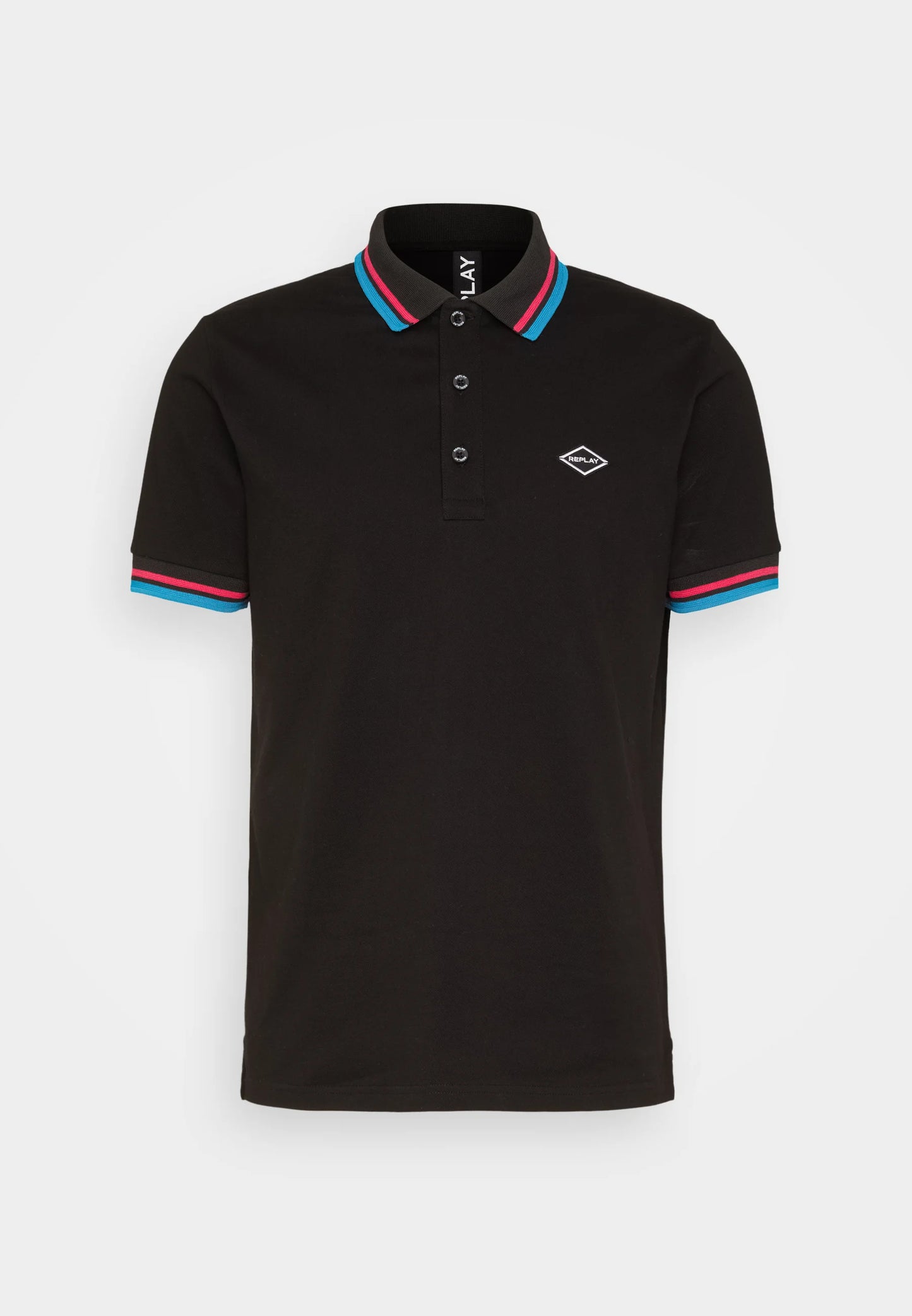 Black Pique Polo With Pink Trim