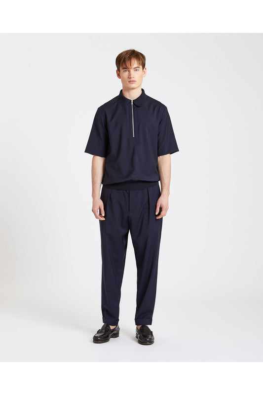 Navy Argo Tela Zip Polo Shirt-Barena Venezia-Lewis Yates