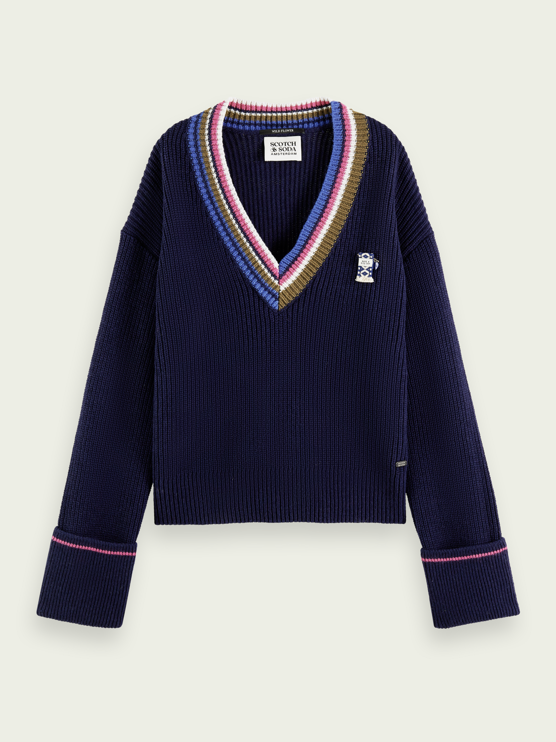 Colour-Trimmed V-Neck Sweater