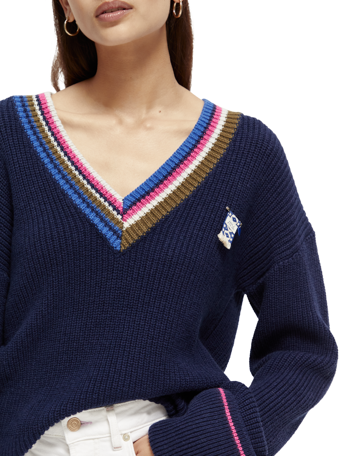 Colour-Trimmed V-Neck Sweater