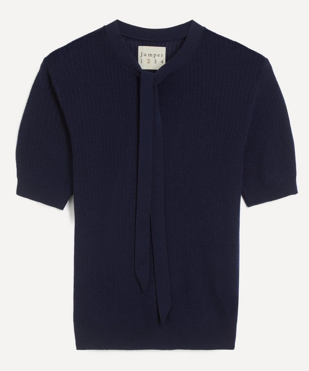 Ribbed Pointelle Tee Navy