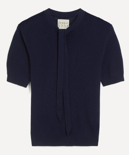 Ribbed Pointelle Tee Navy