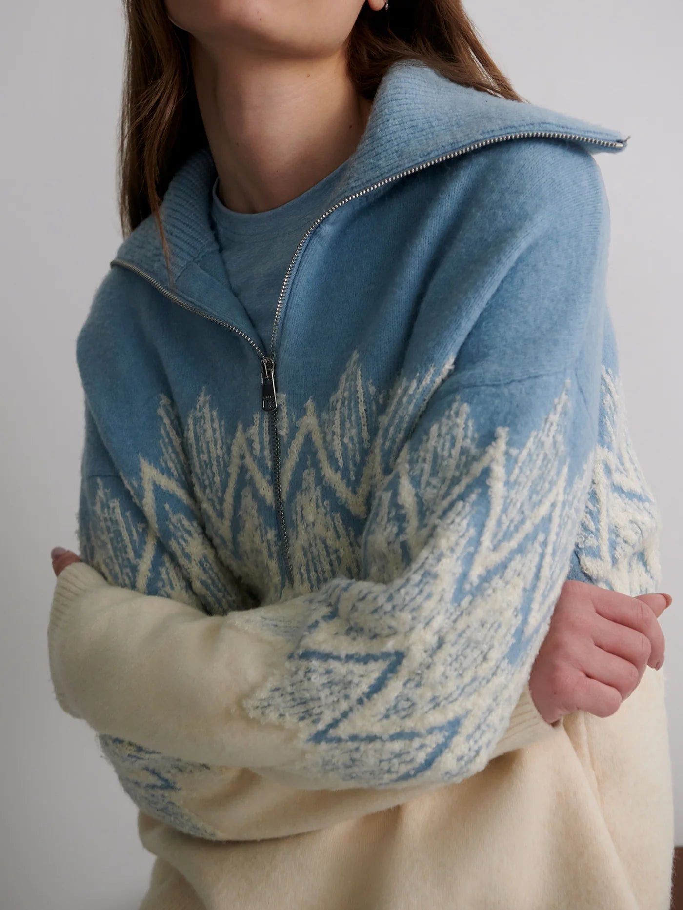 Hedda Fairisle Half Zip Knit - Ashley Blue