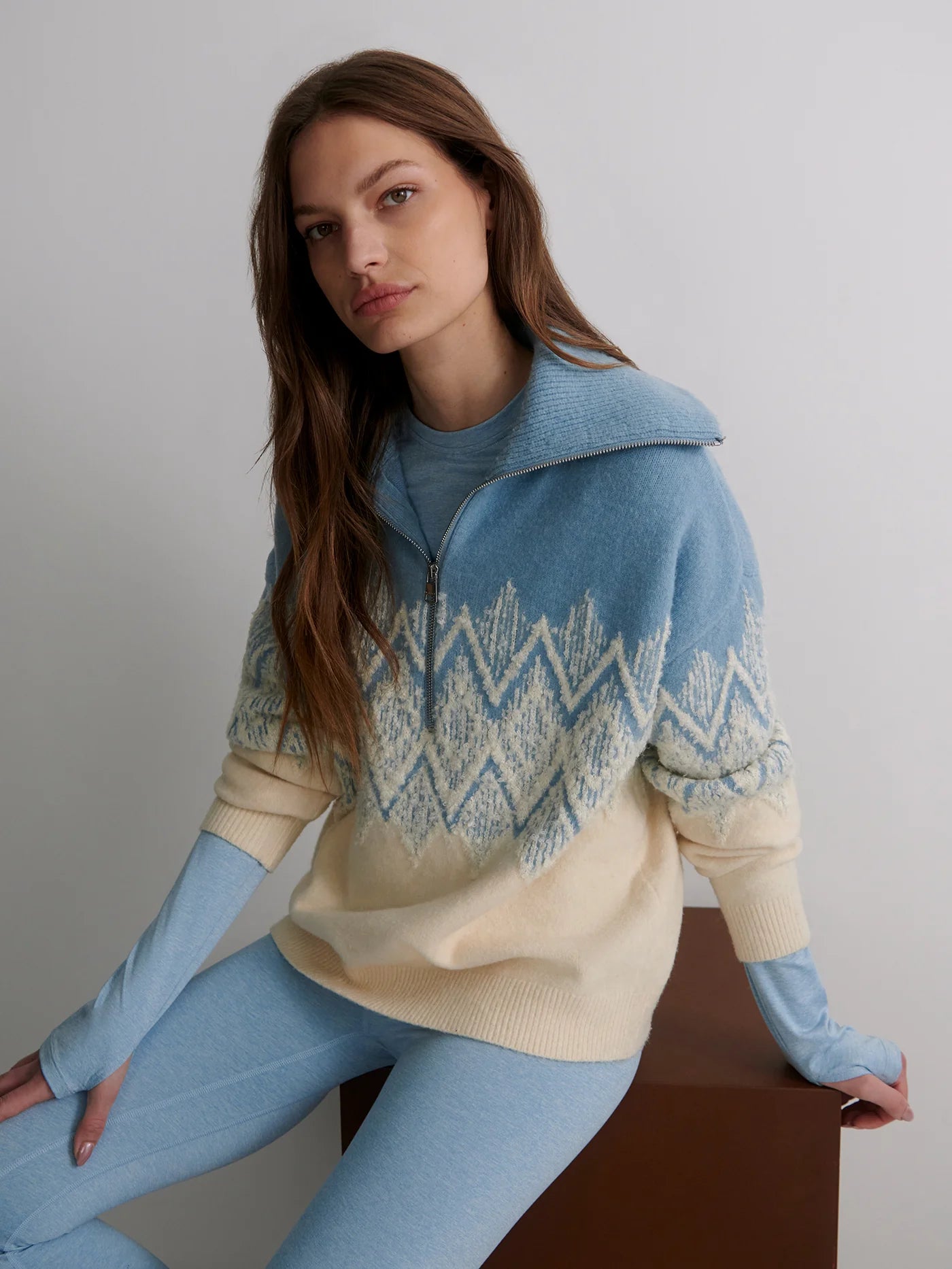 Hedda Fairisle Half Zip Knit - Ashley Blue