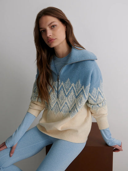Hedda Fairisle Half Zip Knit - Ashley Blue