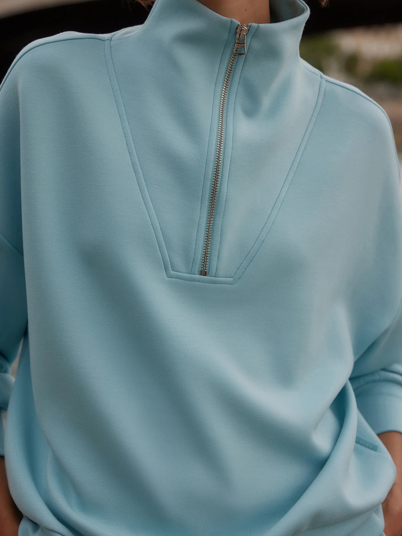 Hawley Half Zip Sweat - Porcelain Blue