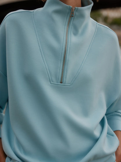 Hawley Half Zip Sweat - Porcelain Blue