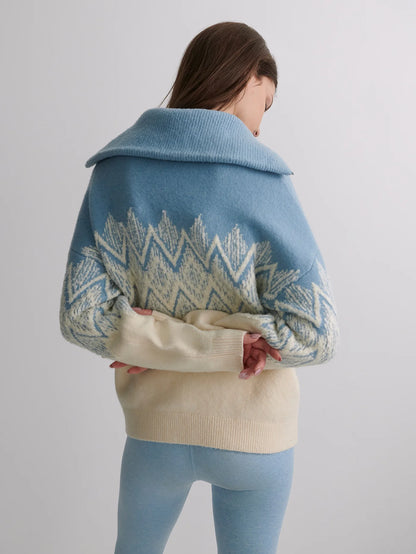 Hedda Fairisle Half Zip Knit - Ashley Blue