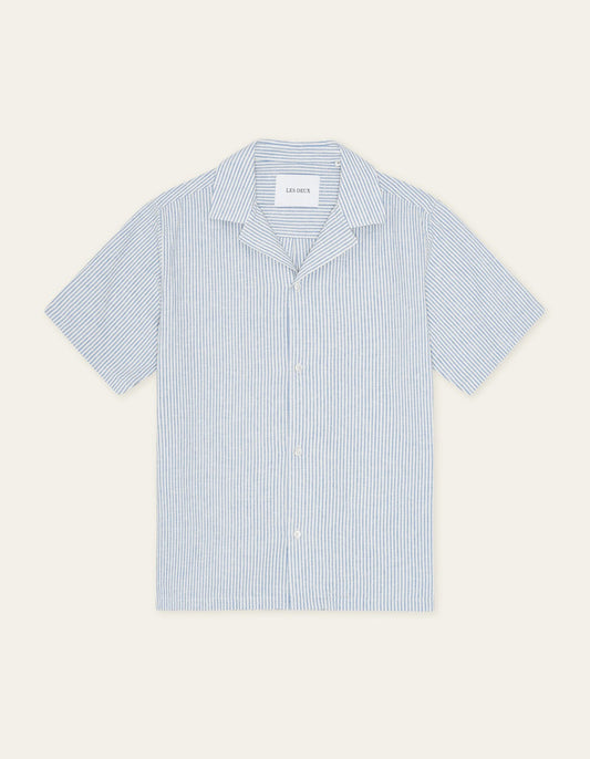 Lukas Stripe Cotton Linen Short Sleeve Shirt