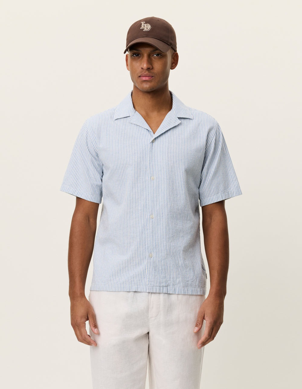 Lukas Stripe Cotton Linen Short Sleeve Shirt