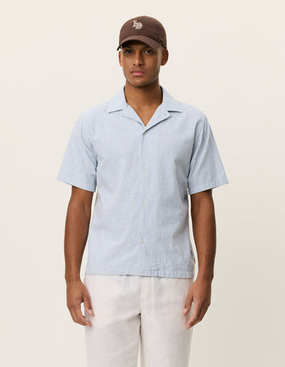 Lukas Stripe Cotton Linen Short Sleeve Shirt