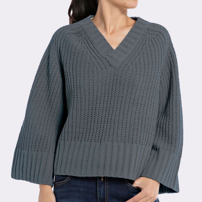 Grey Cropped Sweater In Chenille