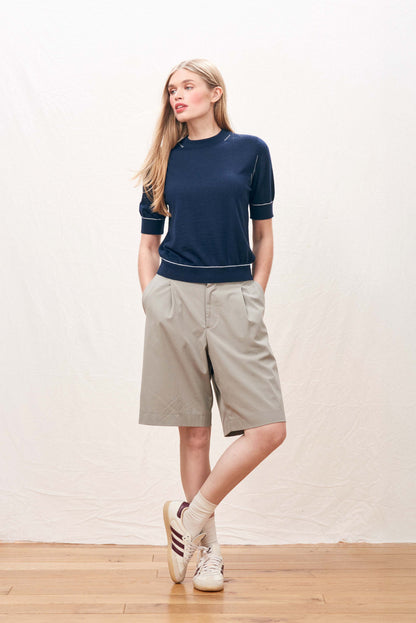 Many Contrast Knitted Cashmere T-Shirt Navy