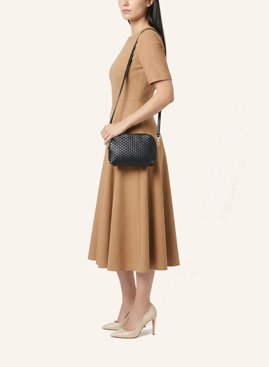 '1789' Small Woven Leather Crossbody Bag Black-Parise-Lewis Yates