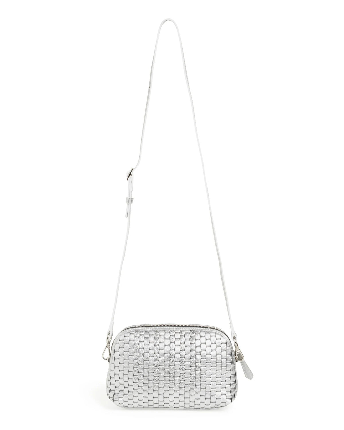 '1789' Small Woven Leather Crossbody Bag Silver-Parise-Lewis Yates