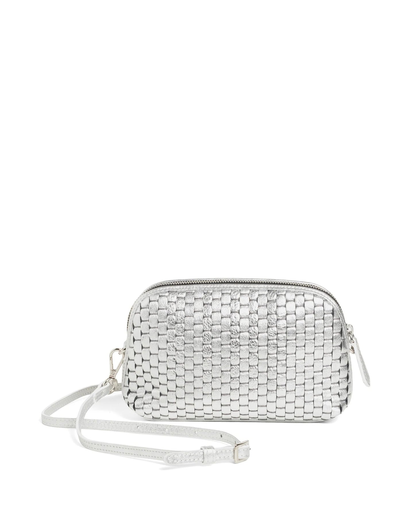 '1789' Small Woven Leather Crossbody Bag Silver