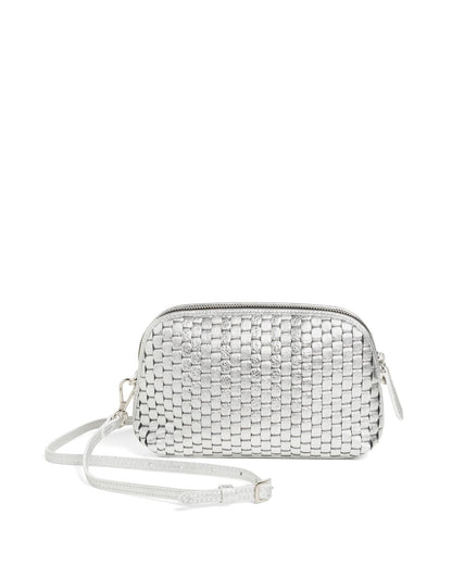 '1789' Small Woven Leather Crossbody Bag Silver