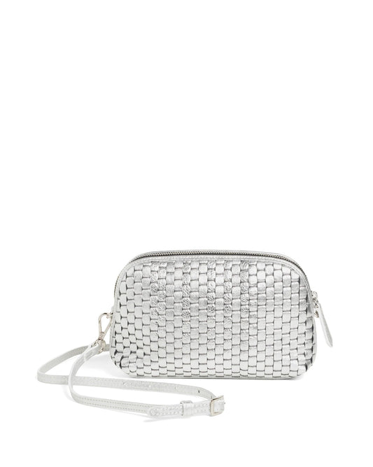 '1789' Small Woven Leather Crossbody Bag Silver