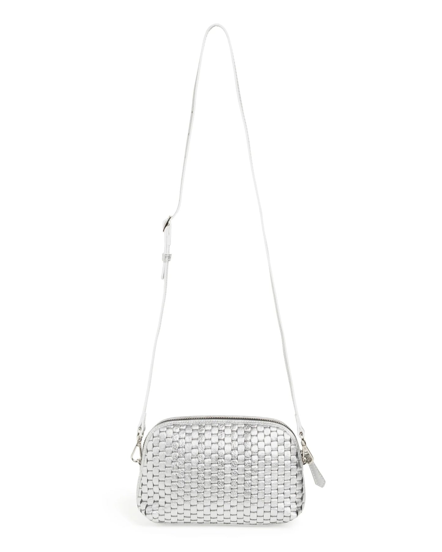 '1789' Small Woven Leather Crossbody Bag Silver
