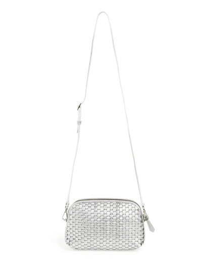 '1789' Small Woven Leather Crossbody Bag Silver