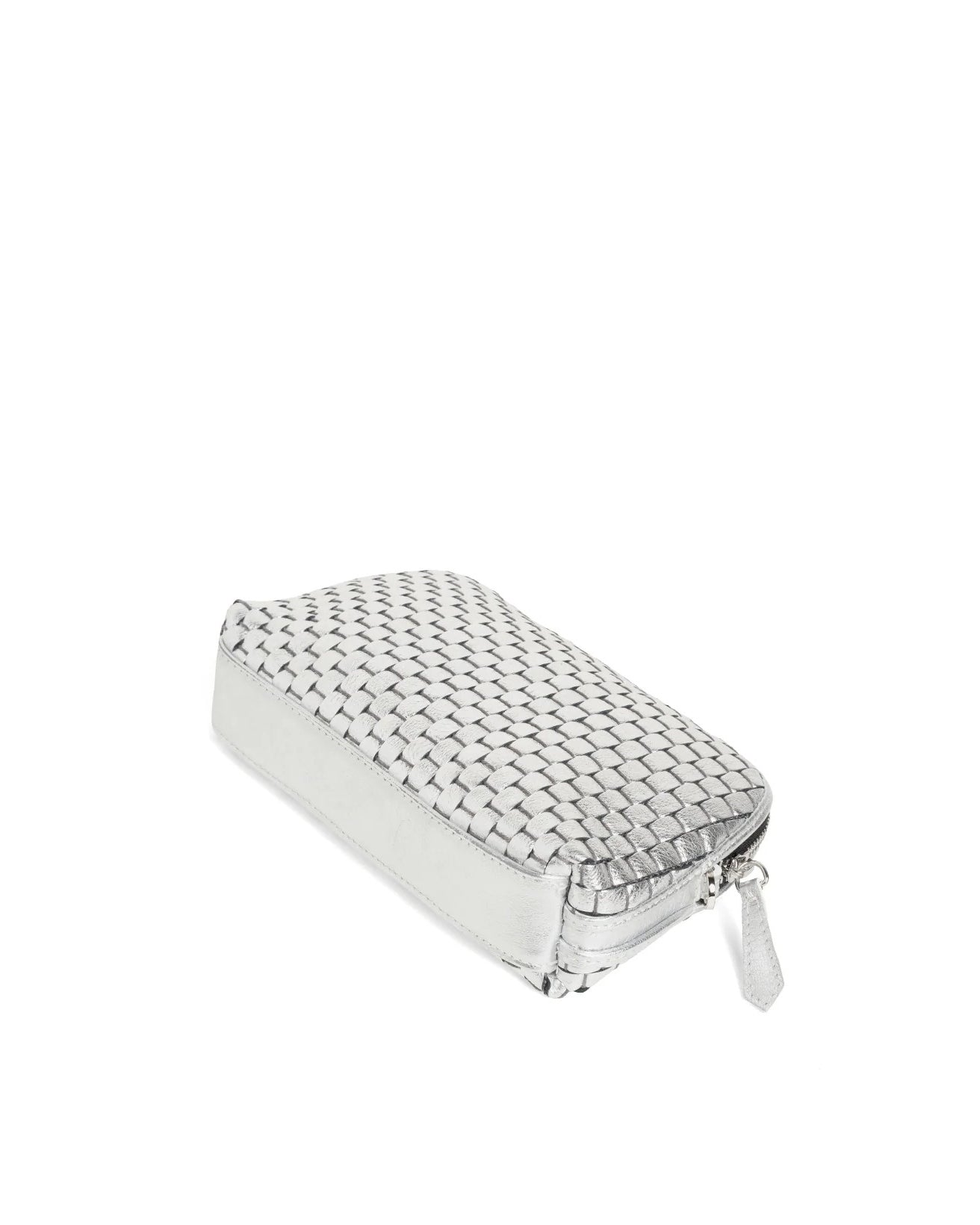 '1789' Small Woven Leather Crossbody Bag Silver