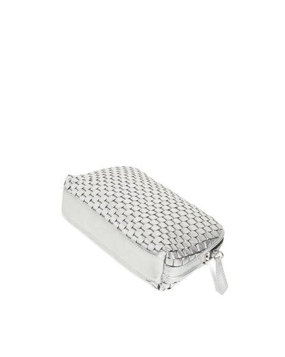 '1789' Small Woven Leather Crossbody Bag Silver