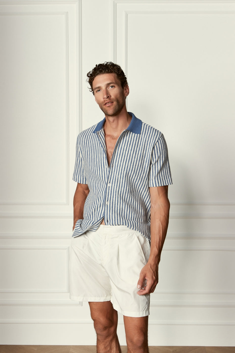 Short Sleeve Stripe Knitted Shirt