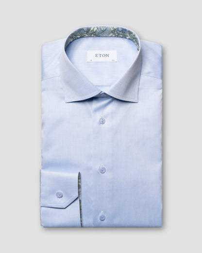 Floral Effect Twill Shirt - Light Blue