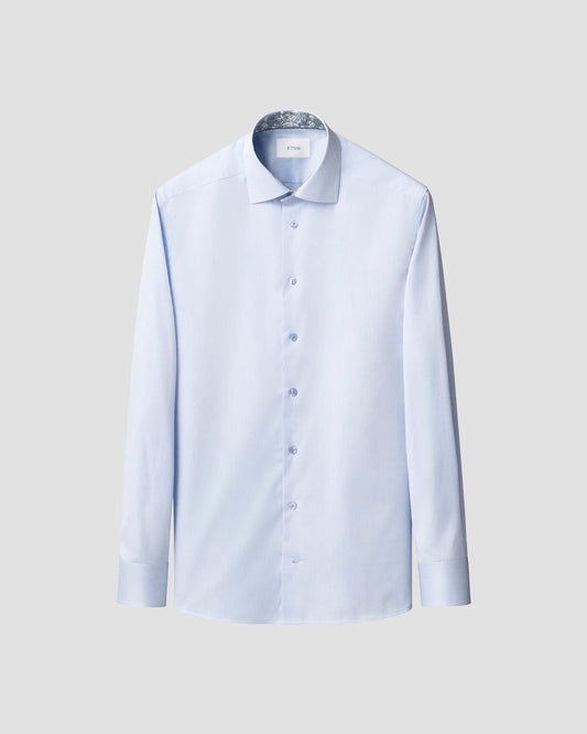Floral Effect Twill Shirt - Light Blue