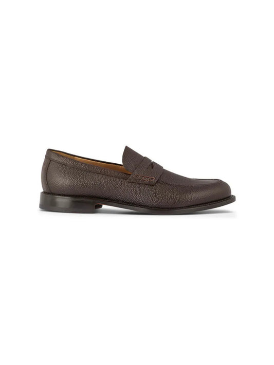 Brown Grained Leather Loafer