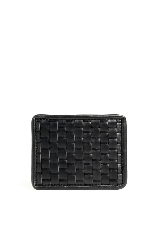 3 Slot Woven Leather Cardholder Black-Parise-Lewis Yates