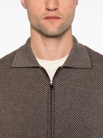 Herringbone Cashmere Zip Cardigan