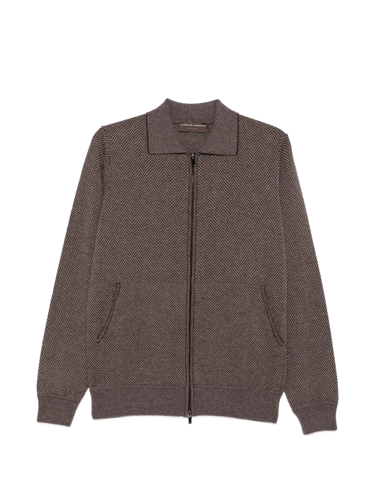 Herringbone Cashmere Zip Cardigan