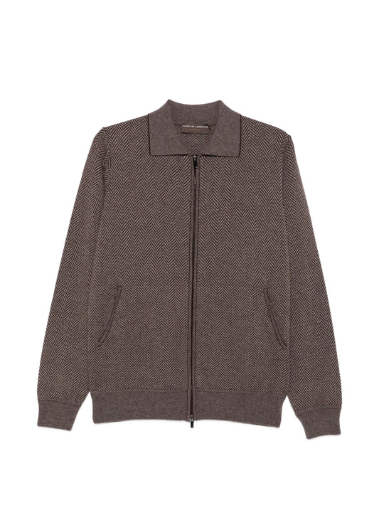 Herringbone Cashmere Zip Cardigan